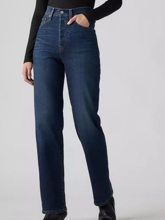 Levi's Denim - Levis Ribcage Straight Leg Button Fly Jeans Dark Wash